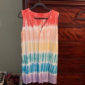 Lands' End Vibrant Rainbow Tie-Dyed Sleeveless Dress